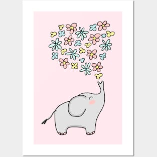 Elephant Blowing a Heart of Flowers Posters and Art